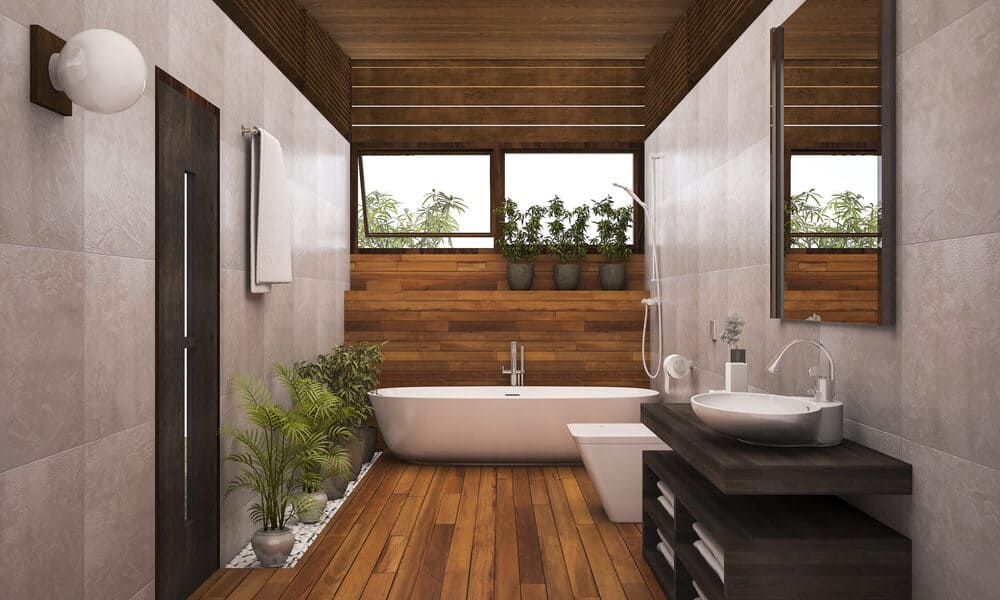 contemporary-wood-bathroom-with-plants-scaled